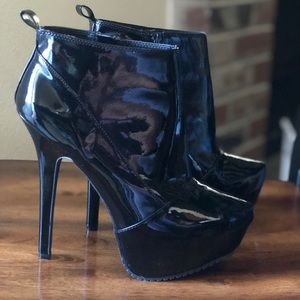 Black patent leather ankle heels